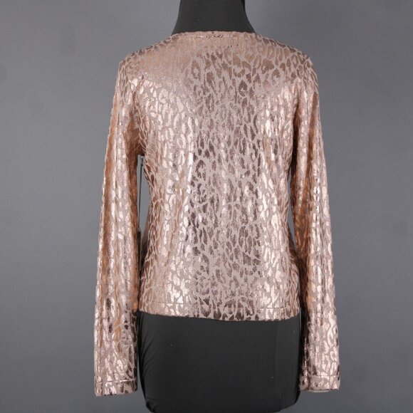 Jennifer Lopez $58 Gilded Glamour Sz M Pink Metallic Animal Print Cotton Top - Picture 8 of 16